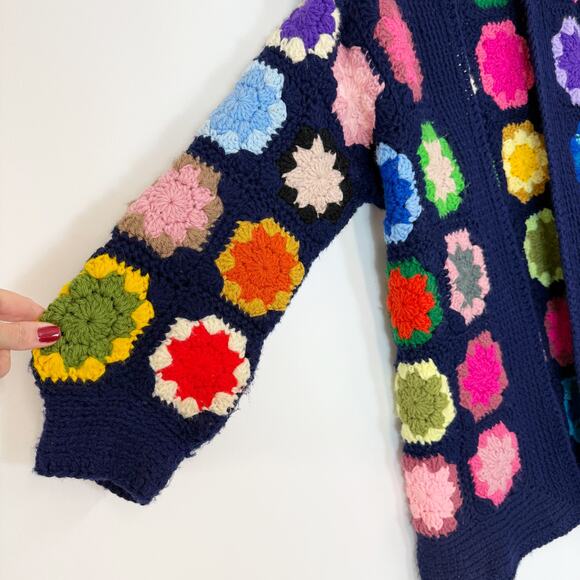 Granny Square Crochet Open Front Cardigan Sweater Women's Large Handmade - Picture 4 of 9